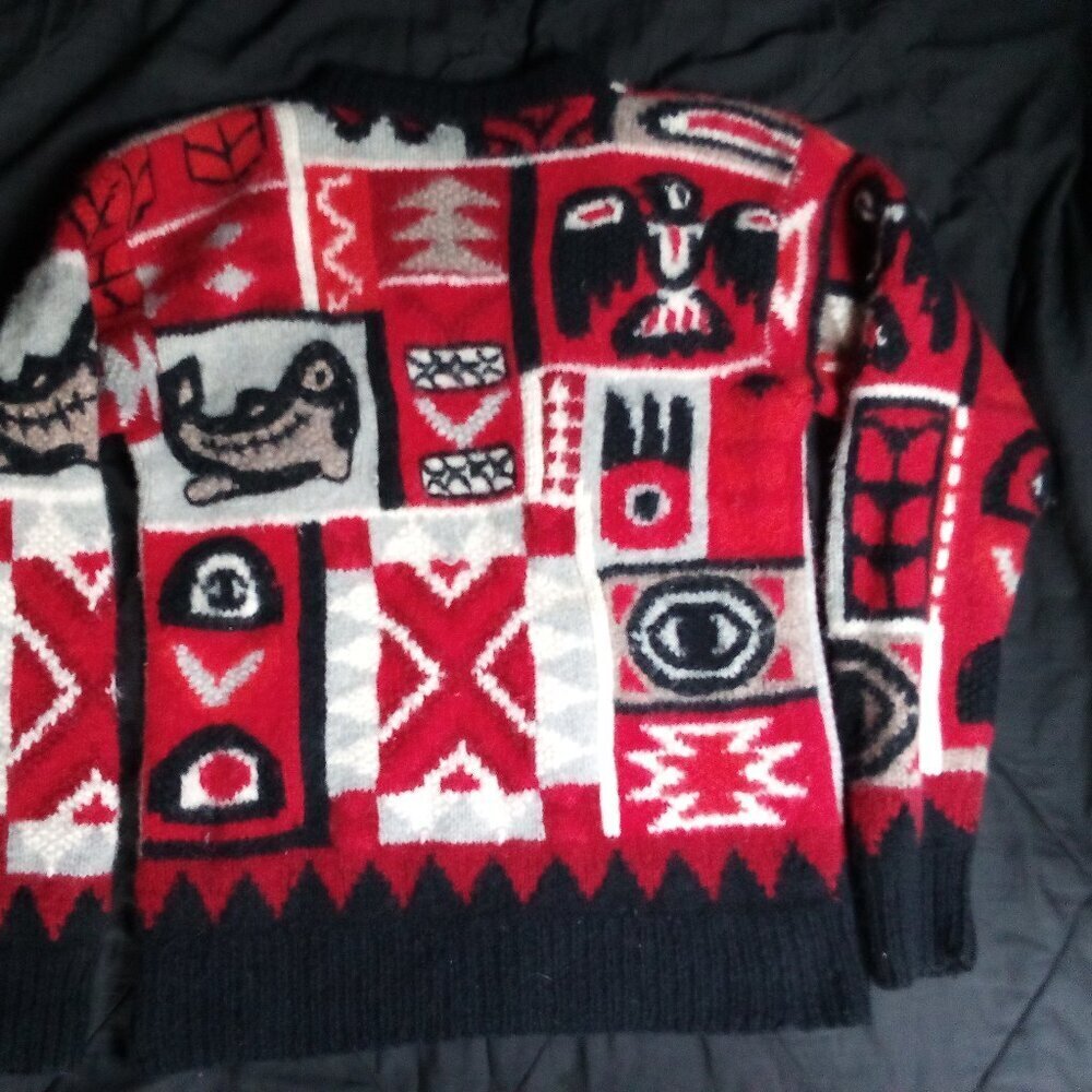 Vintage Northwest Passages Pacific Northwest Totem Art Wool Crewneck Sweater - Picture 6 of 6